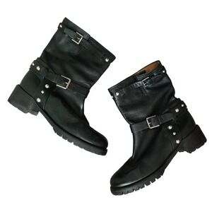 Polo Ralph Lauren Studded Leather Moto Boots Black Biker Harness Vibram 39 8.5